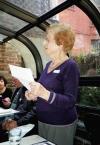 Johanna Zürndorfer, 97 years old, addresses visitors from Rexingen in New York.