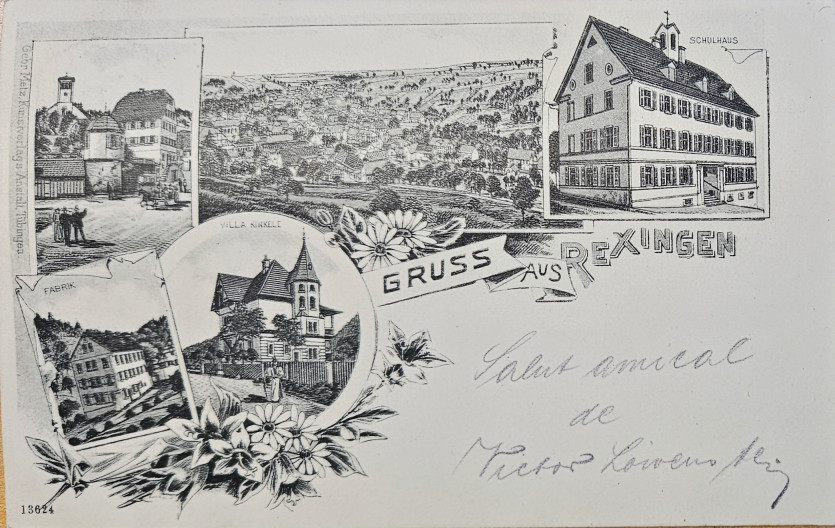 Postkarte mit einem "Gruss aus Rexingen von Viktor Löwenstein" - Historische Dorfansichten