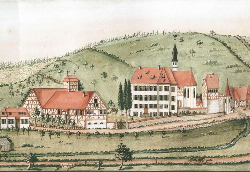 Rexingen mit Johanniterschloss. Ausschnitt aus einer Zeichnung um 1810